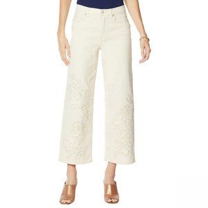 NWT DG2 Embroidered Applique Jeans 2 Cream Ivory